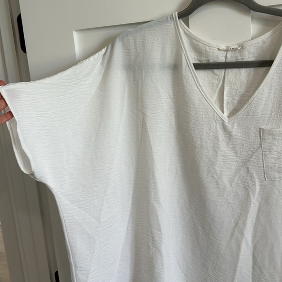 Jodifl Women's M Flutter Sleeve Pocket Tee Shirt White Crepe Texture Oversized - Picture 2 of 11